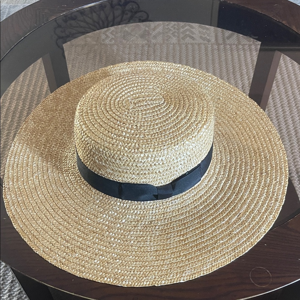 Lack Of Color Natural Straw Boater Hat with Black Band